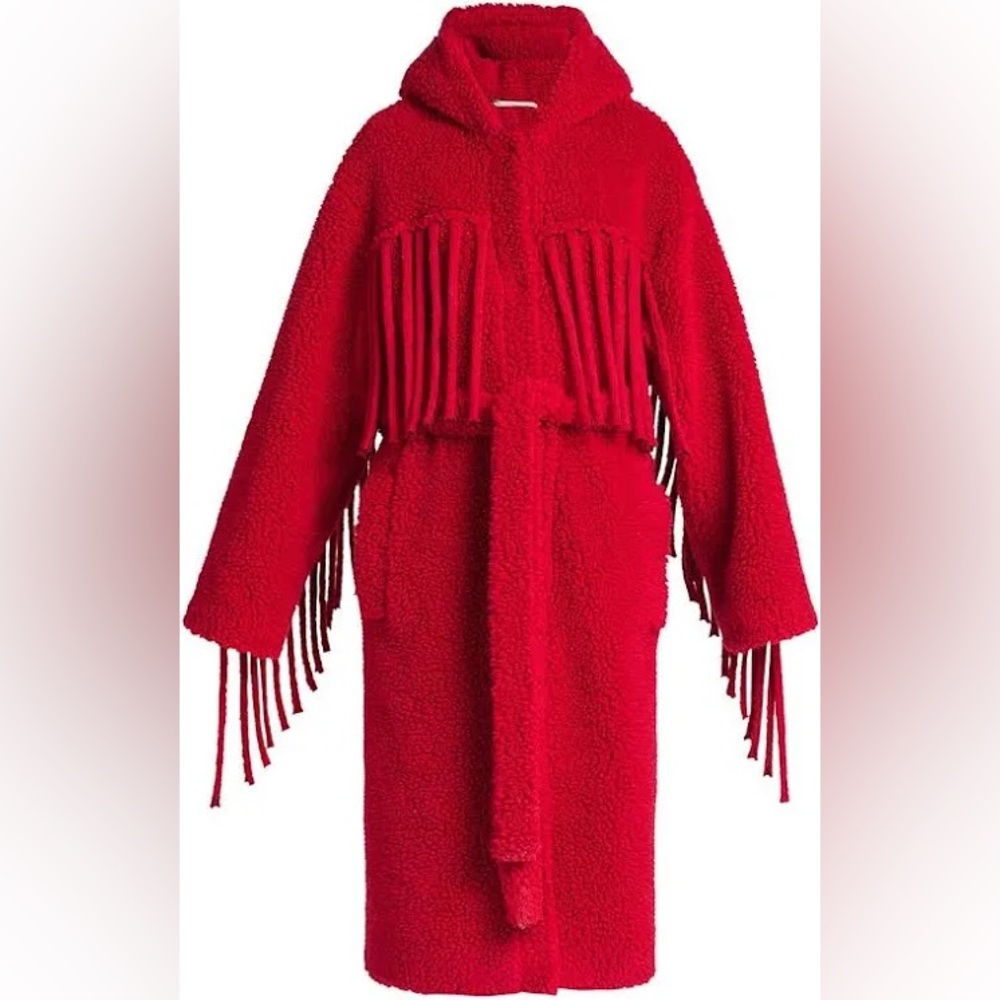 Stella McCartney fringed hooded teddy coat